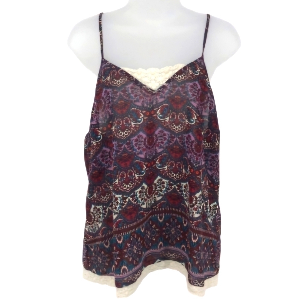 Self Esteem Paisley Floral Tank Top With Lace Trim SizeL